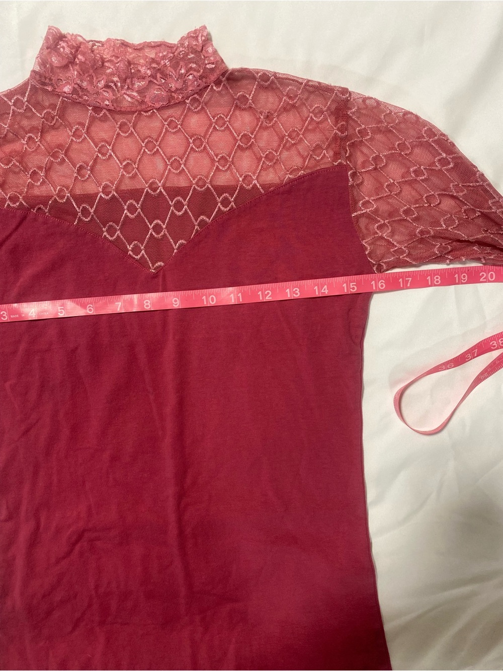Women's pink Lace Yoke Long Sleeve Tee - Picture 4 of 5